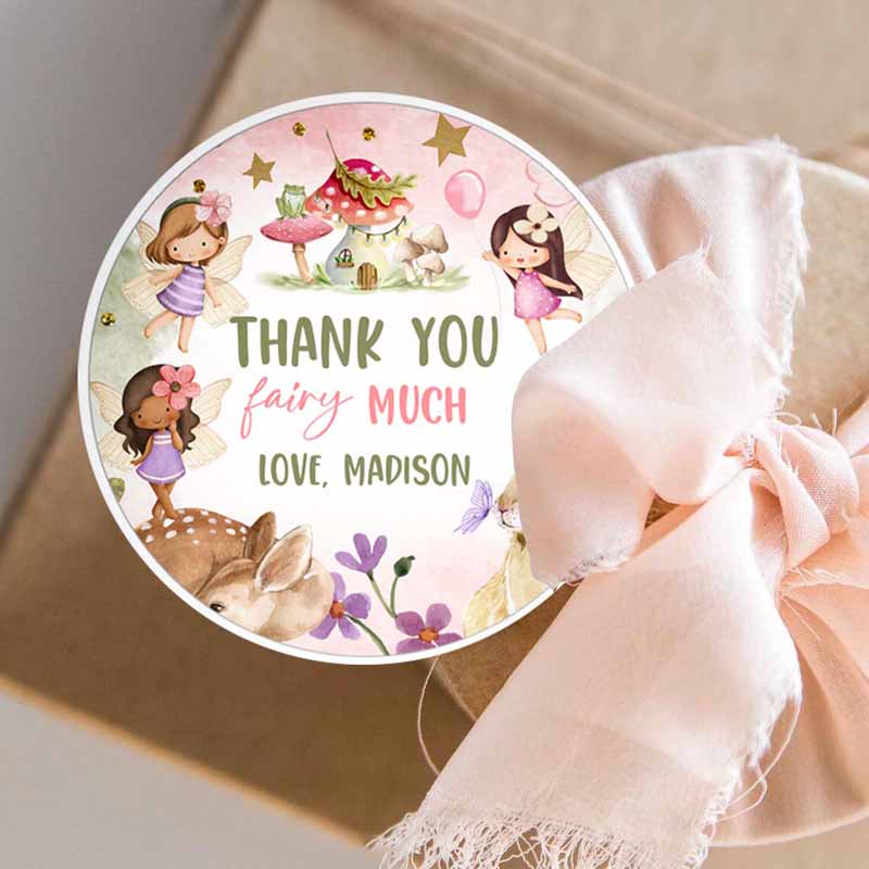 3 editable fairy favor tags enchanted forest birthday thank you tags label girl fairy garden stickers download template printable corjl 0438 1