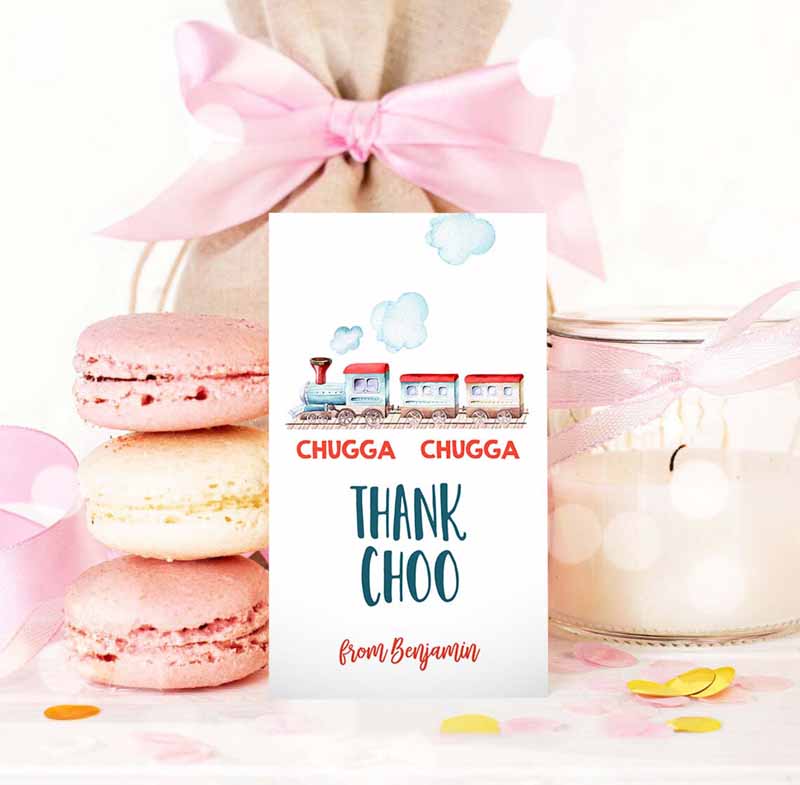 3 editable favor tags train birthday party thank you tags vintage train party chugga choo choo thank choo red blue boy template printable corjl 0149 1