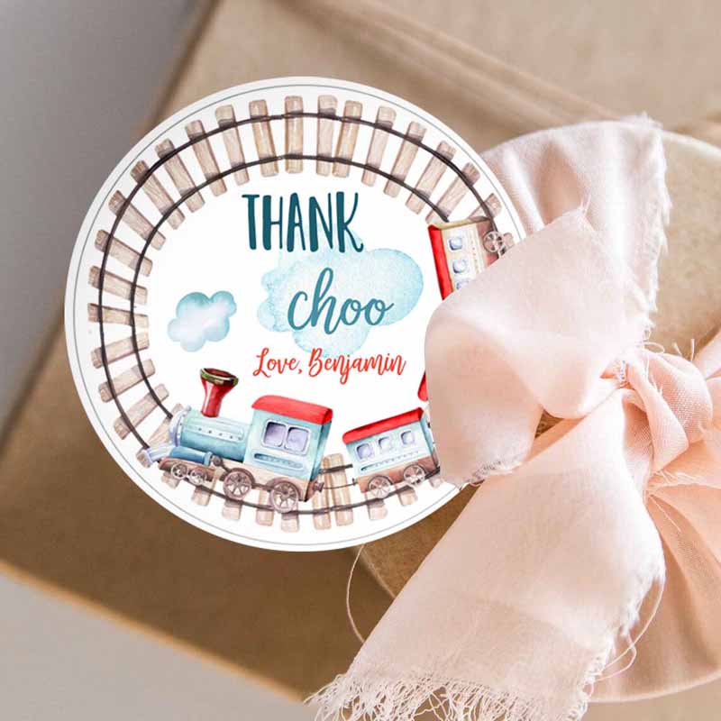 3 editable favor tags train birthday stickers thank choo thank you tags chugga choo red blue boy cupcake topper rails corjl template 0149 1