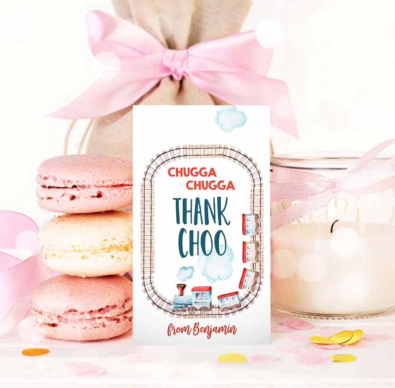 3 editable favor tags train birthday thank you tag vintage train party chugga choo choo thank choo red blue boy template printable corjl 0149 1
