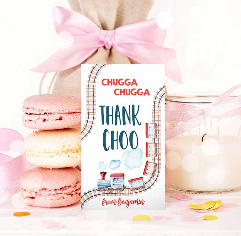 3 editable favor tags train birthday thank you tags vintage train party chugga choo choo thank choo red blue boy template printable corjl 0149 1