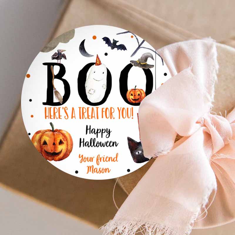 3 editable halloween favor tags boo gift tags costume party trick or treat sticker round birthday party download printable template corjl 0261 1