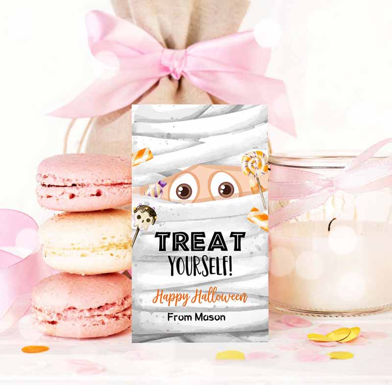 3 editable halloween favor tags mummy gift tag costume party trick or treat candy tags mummy treat tag download printable template corjl 0261 1