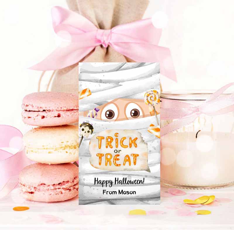 3 editable halloween favor tags mummy gift tags costume party trick or treat candy tags mummy treat tag download printable template corjl 0261 1