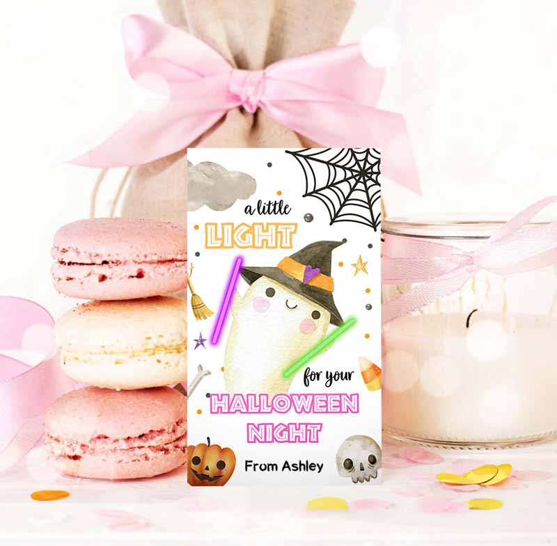 3 editable halloween glow stick favor tags ghost gift tags trick or treat halloween night school treat download printable template corjl 0261 1