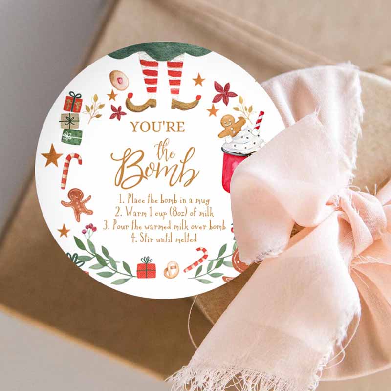 3 Editable Hot Chocolate Bomb Tags Elf Bomb Instructions Cocoa Favor Tags Elf Party Christmas Elf Visit Elf Birthday Digital PRINTABLE 0358
