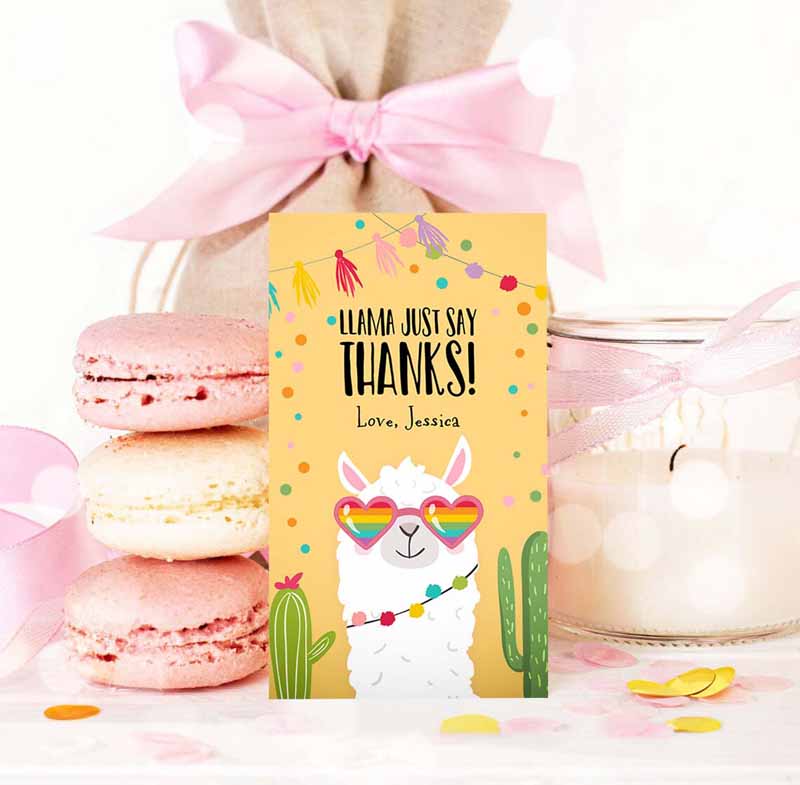 3 editable llama favor tags whole llama fun thank you tags yellow llama birthday fiesta mexican cactus gift tag alpaca digital corjl template 0079 1