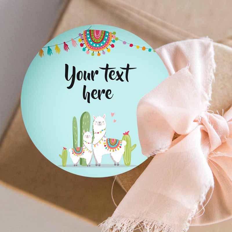 3 editable llama thank you favor tags baby shower stickers fiesta cactus alpaca mexican round square label blue boy corjl template 0079 1