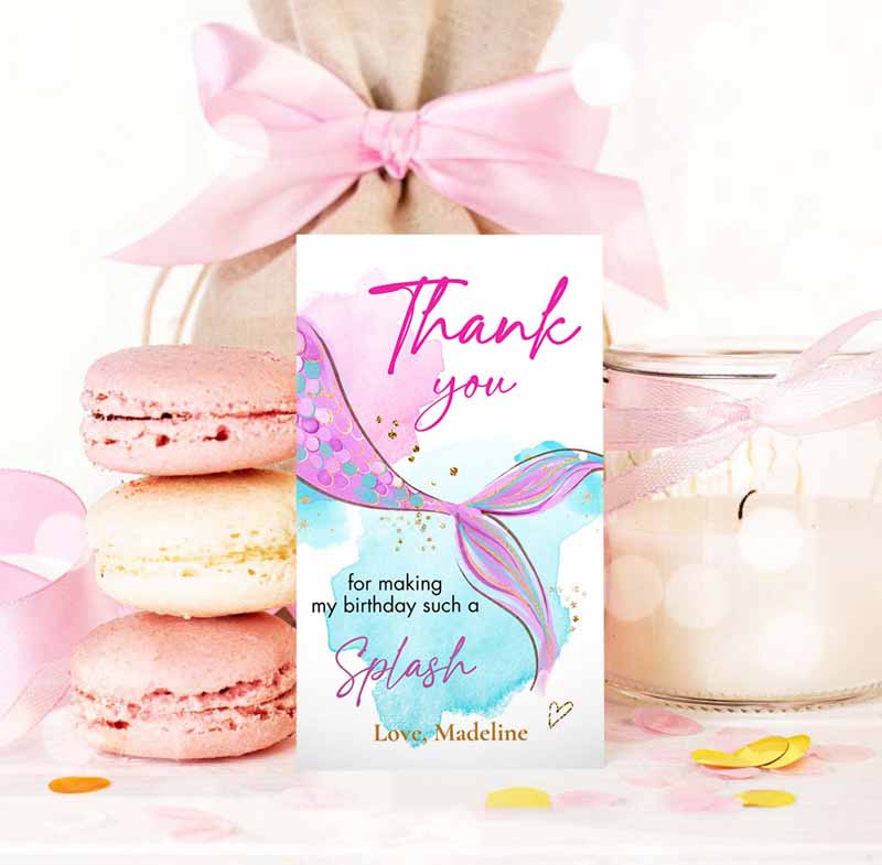 3 editable mermaid birthday favor tag under the sea thank you tags mermaid party girl pink purple gold download template corjl printable 0403 1