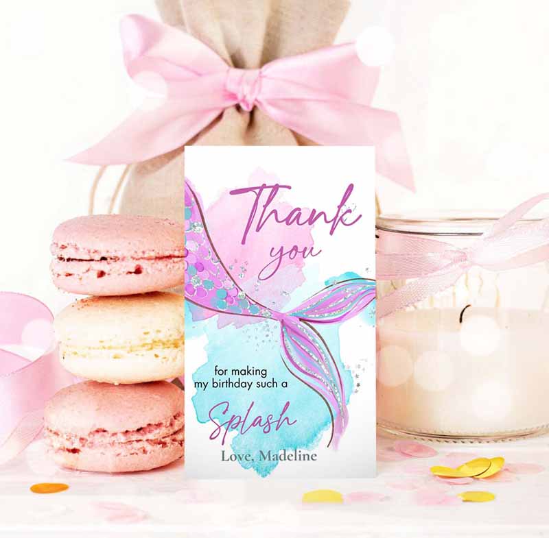 3 editable mermaid birthday favor tags under the sea thank you mermaid party girl pink purple silver download template corjl printable 0403 1