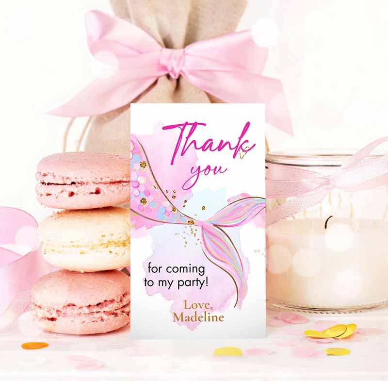 3 editable mermaid birthday favor tags under the sea thank you tags mermaid party girl blush pink gold download template corjl printable 0403 1