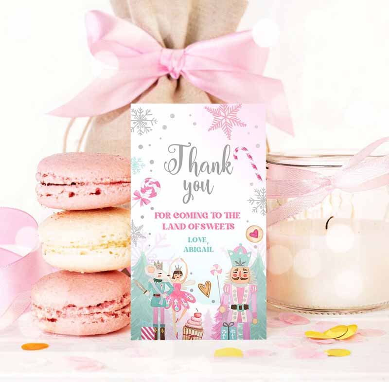3 editable nutcracker favor tag nutcracker birthday favor tag land of sweets thank you tag sugar plum fairy christmas winter pink silver girl corjl 0352 1