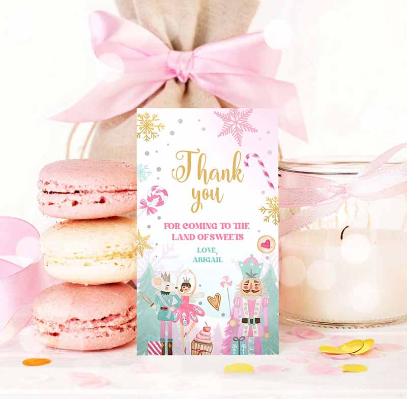 3 editable nutcracker favor tag nutcracker birthday land of sweets thank you tag sugar plum fairy favor tag christmas winter pink gold girl corjl 0352 1