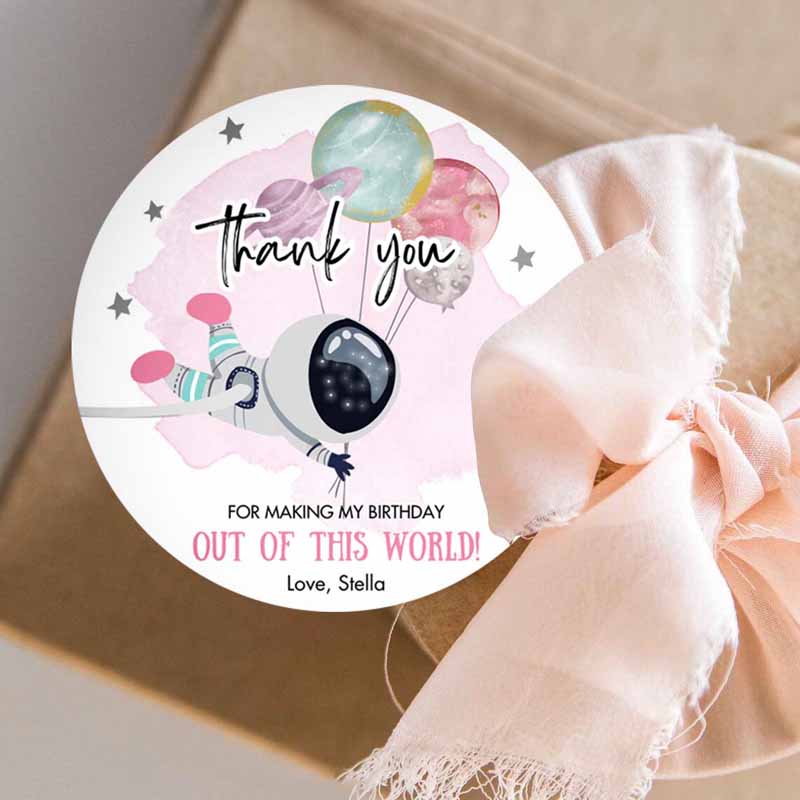 3 editable outer space favor tags astronaut birthday thank you sticker girl space pink trip out of world planets template corjl printable 0366 1