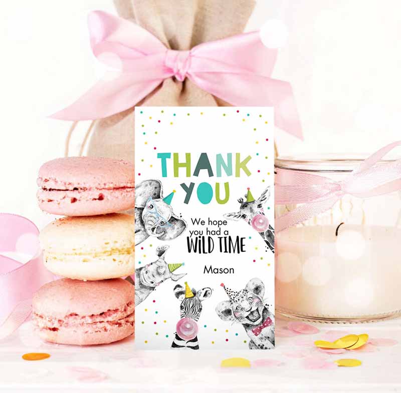 3 editable party animals favor tags boy wild one safari animals thank you tags zoo birthday wild time gift tag digital corjl template 0390 1