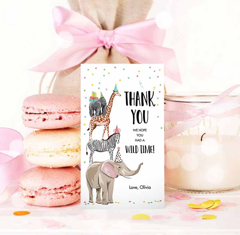 3 editable party animals favor tags wild one animals thank you tags safari zoo animals birthday wild time gift tag digital corjl template 0142 1