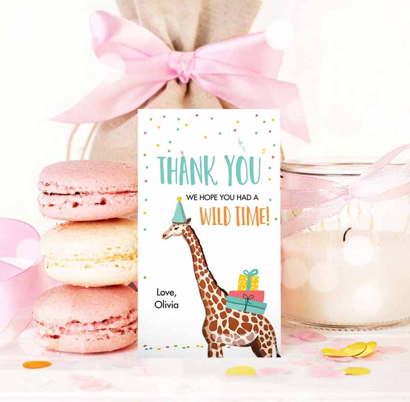 3 editable party animals favor tags wild one animals thank you tags safari zoo animals birthday wild time giraffe gift tag digital corjl template 0142 1