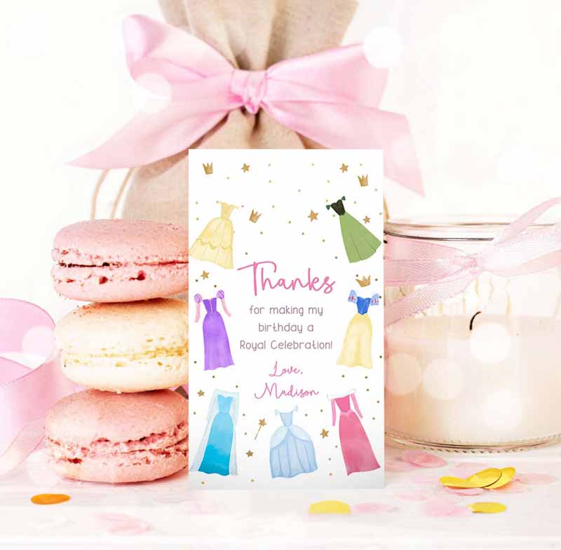 3 editable princess favor tag thank you girl birthday royal party princess dresses costume magical download corjl template printable 0462 1