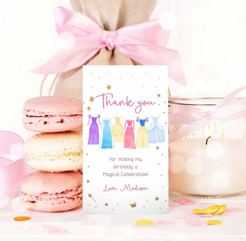 3 editable princess favor tags thank you girl birthday royal party princess dresses costume magical download corjl template printable 0462 1
