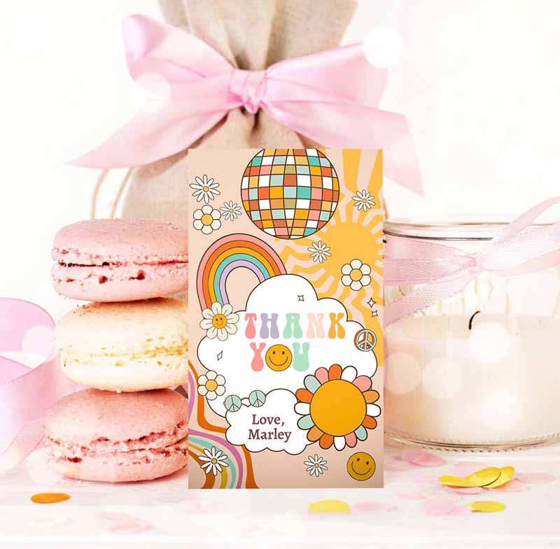 3 editable retro favor tag 1st 2nd groovy birthday thank you tags flower power tags 70s floral hippie template corjl printable 0459 1