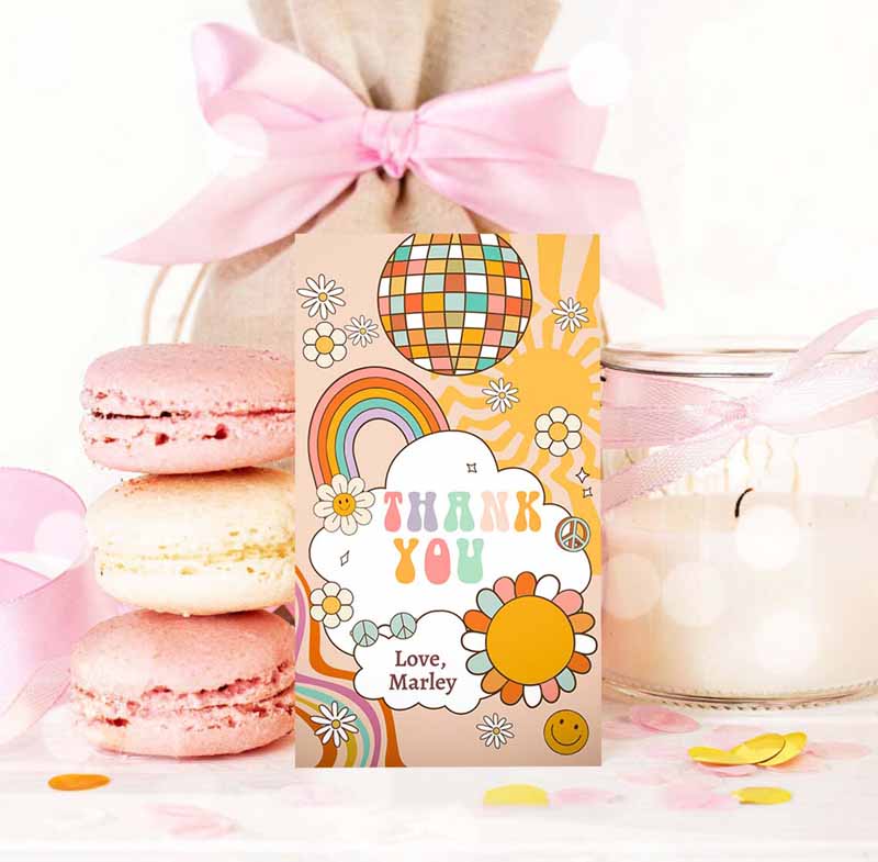 3 editable retro favor tags 1st 2nd groovy birthday thank you tags flower power tags 70s floral hippie template corjl printable 0459 1