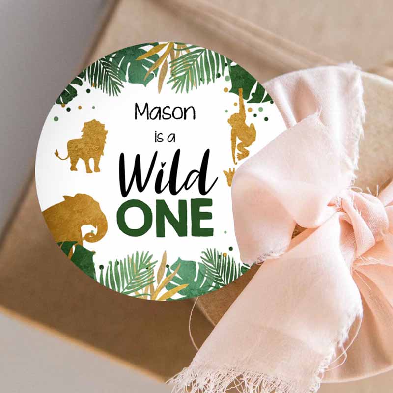 3 editable safari animals wild one tags thank you tag jungle zoo black gold gift favor tag safari round square sticker corjl template 0016 1