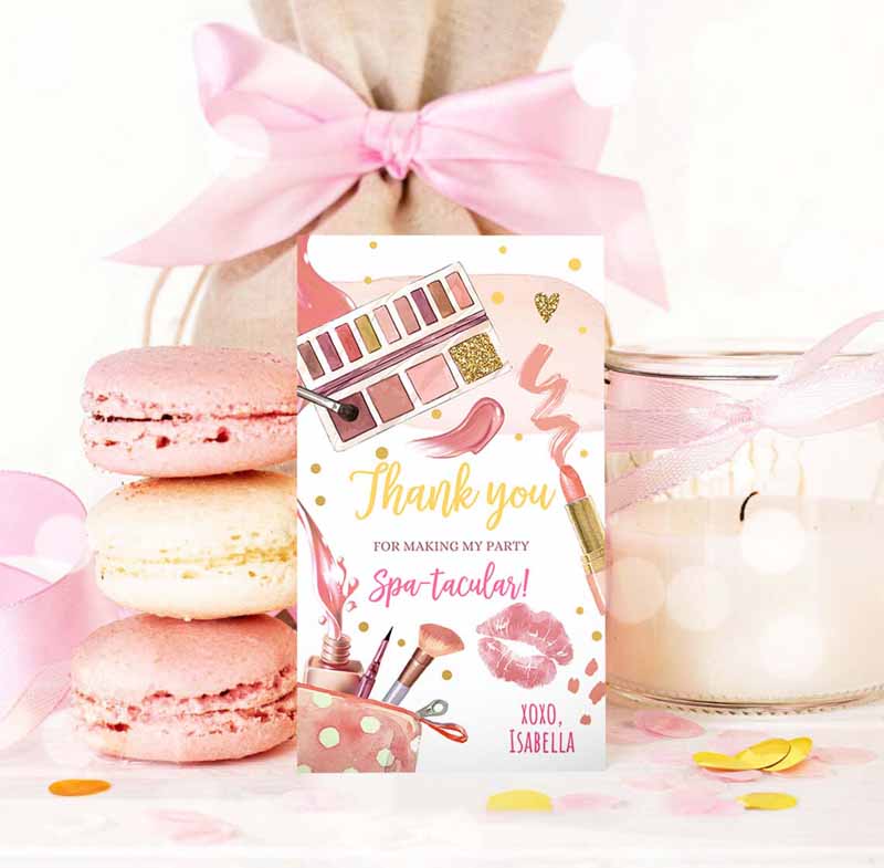 3 editable spa party favor tag glamour party thank you tags spa birthday girl make up party glam pink gift tag digital corjl template 0420 1