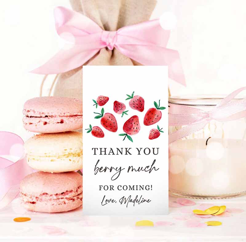 3 editable strawberry favor tags strawberry birthday thank you tags label berry much gift tags berry first sweet template printable corjl 0399 1