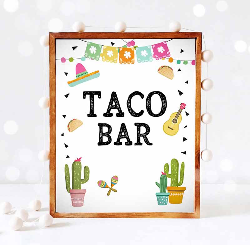 3 Fiesta Taco Bar Sign Fiesta Theme Bridal Shower Baby Shower Decor Cactus Succulent Table Taco Sign 8x10 Instant Download PRINTABLE 0161