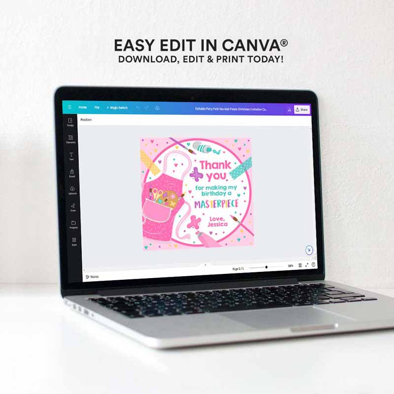 4 editable art birthday party favor tag label painting party birthday pink arts and crafts party gift labels tags favors instant download 9o 1