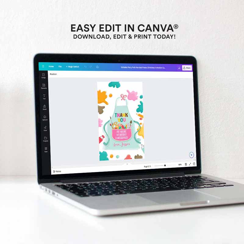 4 Editable Art Party Favor Tags Painting Party Thank You Tag Gift Tag Art Birthday Girl Pink Craft Paint Brush Corjl Template Printable 0319