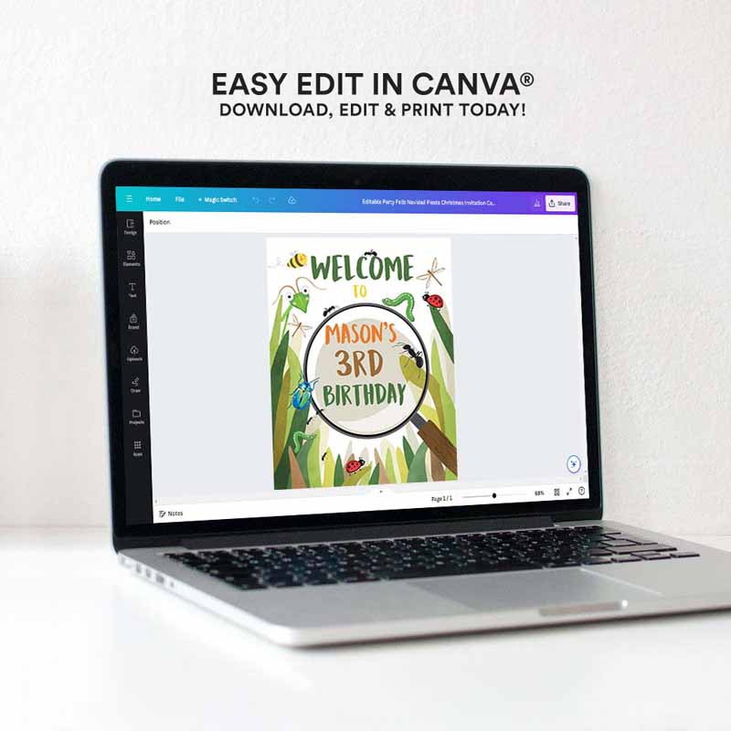 4 Editable Bug Birthday Party Welcome Sign Boy Bug Party Outdoor Bug Hunt Birthday Sign Table Sign Bugging Download Corjl Template PRINTABLE 0090