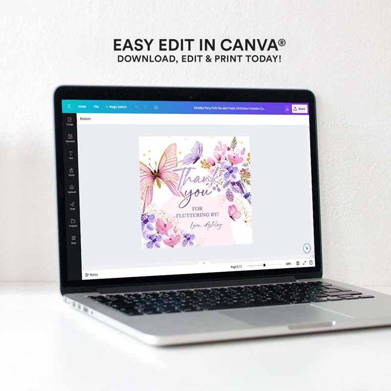 4 editable butterfly favor tags floral butterfly birthday thank you tag garden shower pink gold purple fluttering by template printable 0437 1