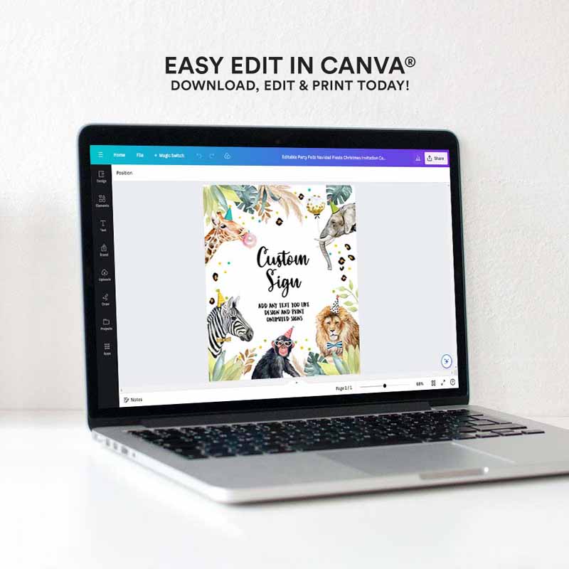 4 Editable Custom Sign Party Animals Sign Wild One Animals Decor Zoo Safari Animals Girl Table Decoration 8x10 Instant Download PRINTABLE 0417