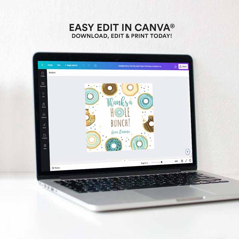 4 editable donut favor tags donut birthday thank you a hole bunch tag donut stickers boy blue donut dough tags round template corjl 0050 1