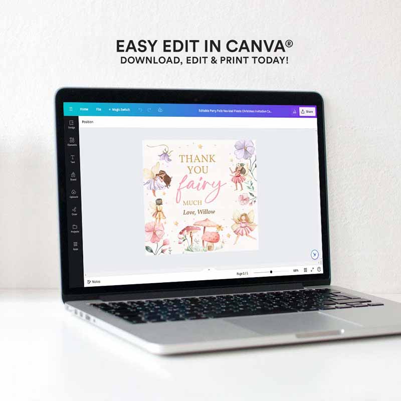 4 editable fairy birthday party favor tags enchanted magical floral fairy princess party gift tag sticker topper label instant download sf 1
