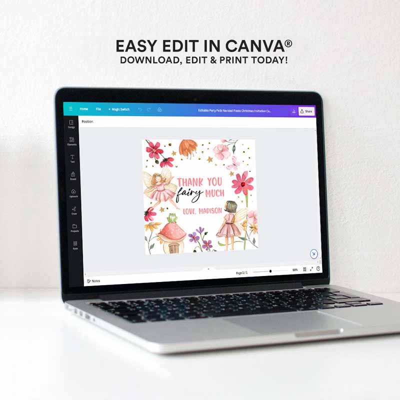 4 editable fairy favor tags enchanted forest birthday thank you tags label girl fairy garden stickers download template printable corjl 0406 1