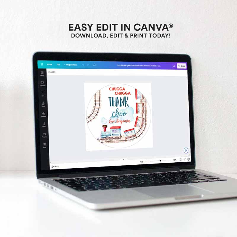4 editable favor tags train birthday stickers chugga thank choo tags chugga two two red blue boy round tag train printable corjl template 0149 1