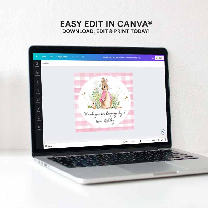 4 editable flopsy rabbit favor tag bunny thank you round pink girl baby shower label thanks hopping by printable download corjl template 0351 1