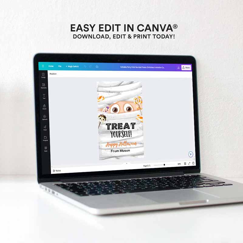4 editable halloween favor tags mummy gift tag costume party trick or treat candy tags mummy treat tag download printable template corjl 0261 1