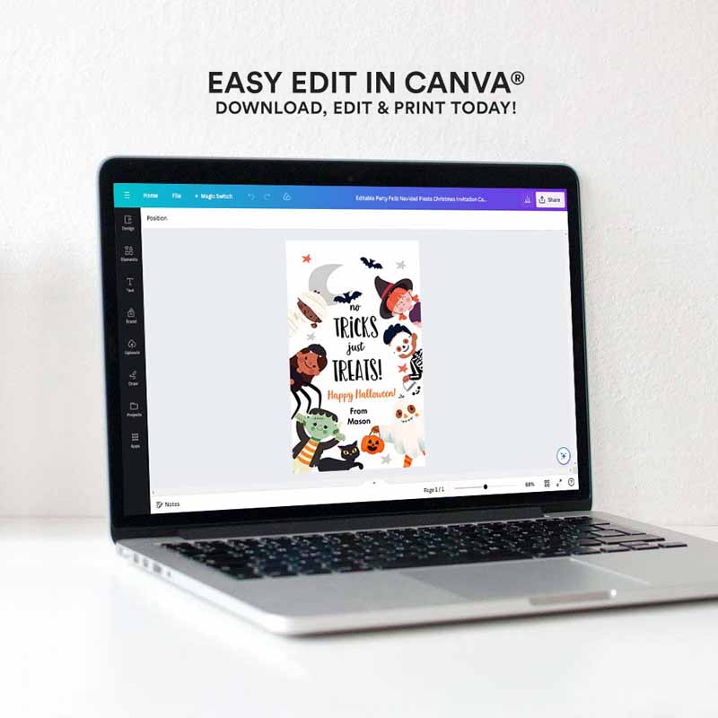 4 editable halloween gift tag no trick just treats halloween treat tag trick or treat favor tags kids download template corjl 0261 0473 0009 1