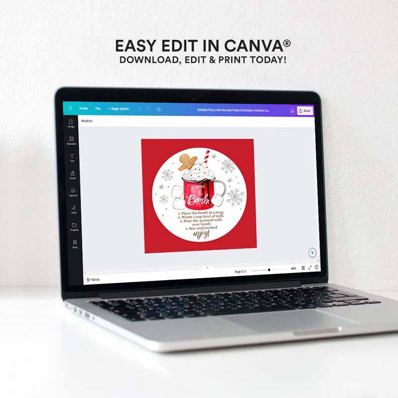 4 Editable Hot Chocolate Bomb Tags Bomb Instructions Cookies and Cocoa Favor Tags Winter Christmas Youre The Bomb Digital PRINTABLE 0358