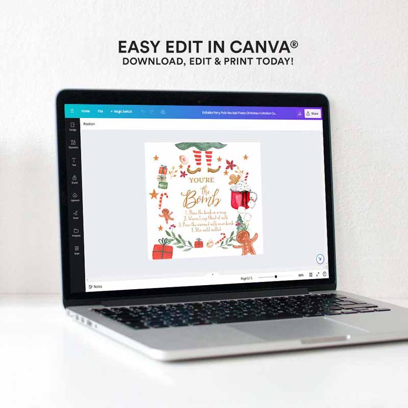 4 Editable Hot Chocolate Bomb Tags Elf Bomb Instructions Cocoa Favor Tags Elf Party Christmas Elf Visit Elf Birthday Digital PRINTABLE 0358