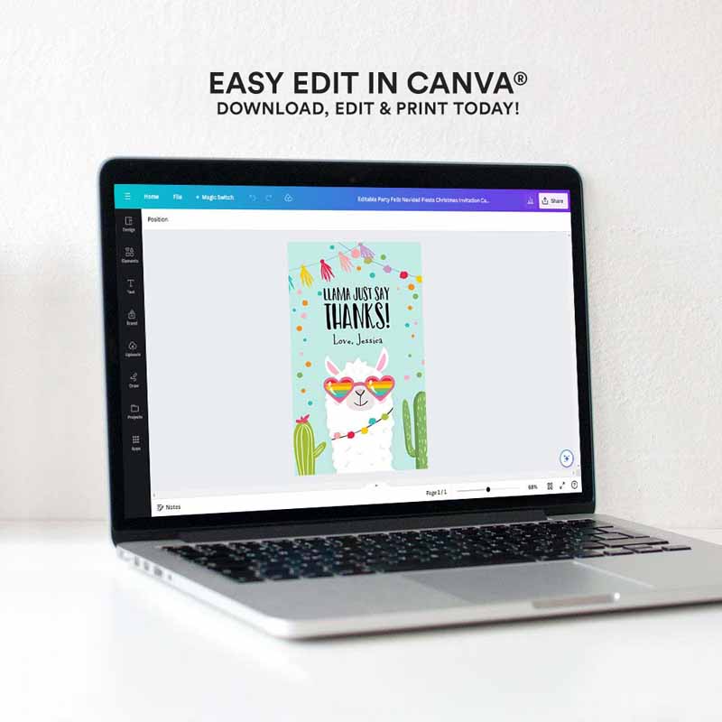 4 editable llama favor tags whole llama fun thank you tags blue llama birthday fiesta mexican cactus gift tag alpaca digital corjl template 0079 1