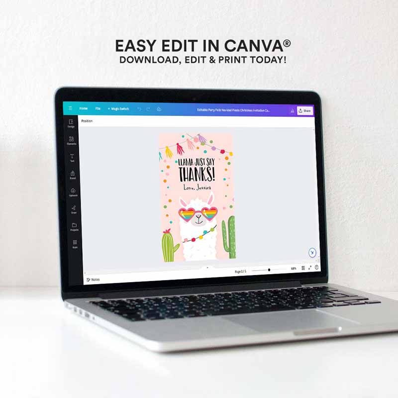 4 editable llama favor tags whole llama fun thank you tags pink llama birthday fiesta mexican cactus gift tag alpaca digital corjl template 0079 1