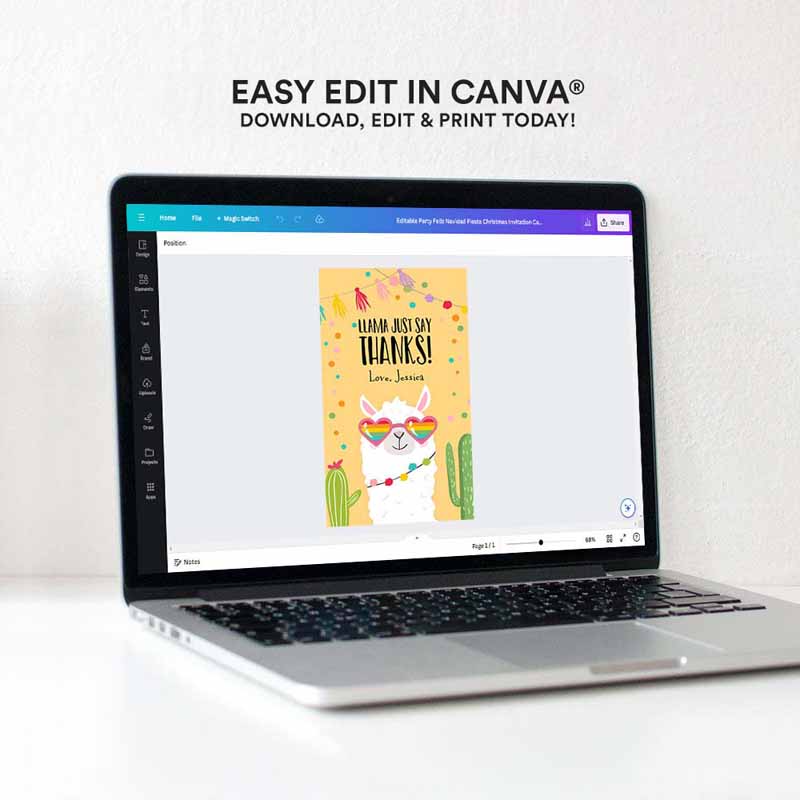 4 editable llama favor tags whole llama fun thank you tags yellow llama birthday fiesta mexican cactus gift tag alpaca digital corjl template 0079 1