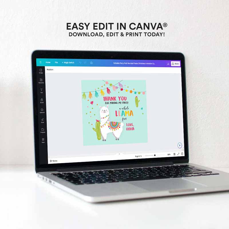 4 editable llama thank you favor tags baby shower llama stickers fiesta cactus alpaca mexican llama birthday girl blue corjl template 0079 1