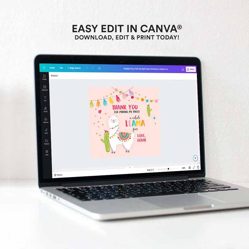4 editable llama thank you favor tags baby shower llama stickers fiesta cactus alpaca mexican llama birthday girl pink corjl template 0079 1