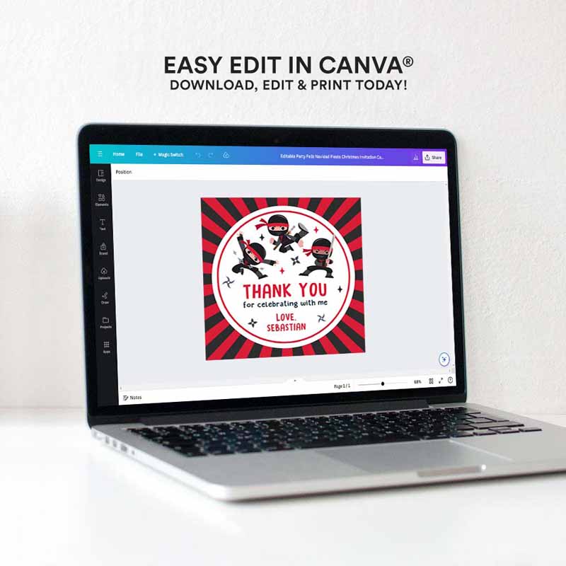 4 editable ninja birthday party circle square favor tags karate birthday warrior birthday party martial arts ninja party instant download cr4 1