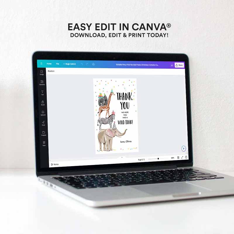 4 editable party animals favor tags wild one animals thank you tags safari zoo animals birthday wild time gift tag digital corjl template 0142 1